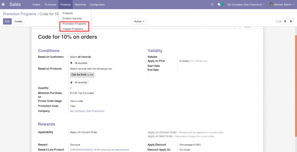 Odoo 13 Tạo code sale trong module khuyến mãi