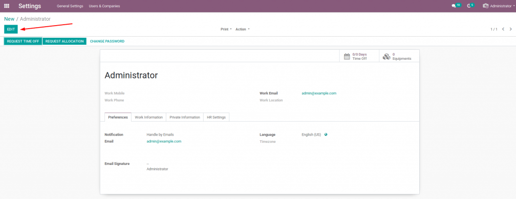 Phần mềm Odoo Việt: click vào phần Edit