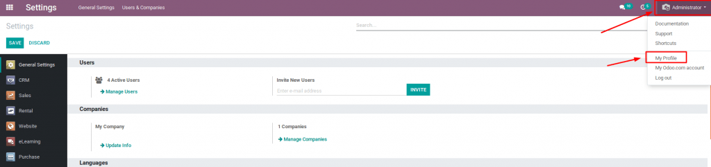 Phần mềm Odoo Việt: Vào my profile