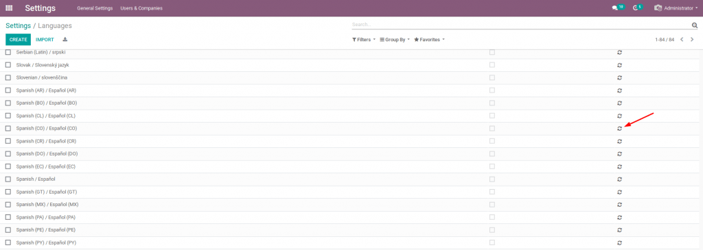 Phần mềm Odoo tiếng Việt : nút "Active Language and Update Translations"