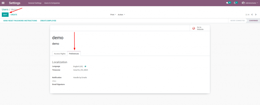 Phần mềm Odoo Việt: chọn References trong Users