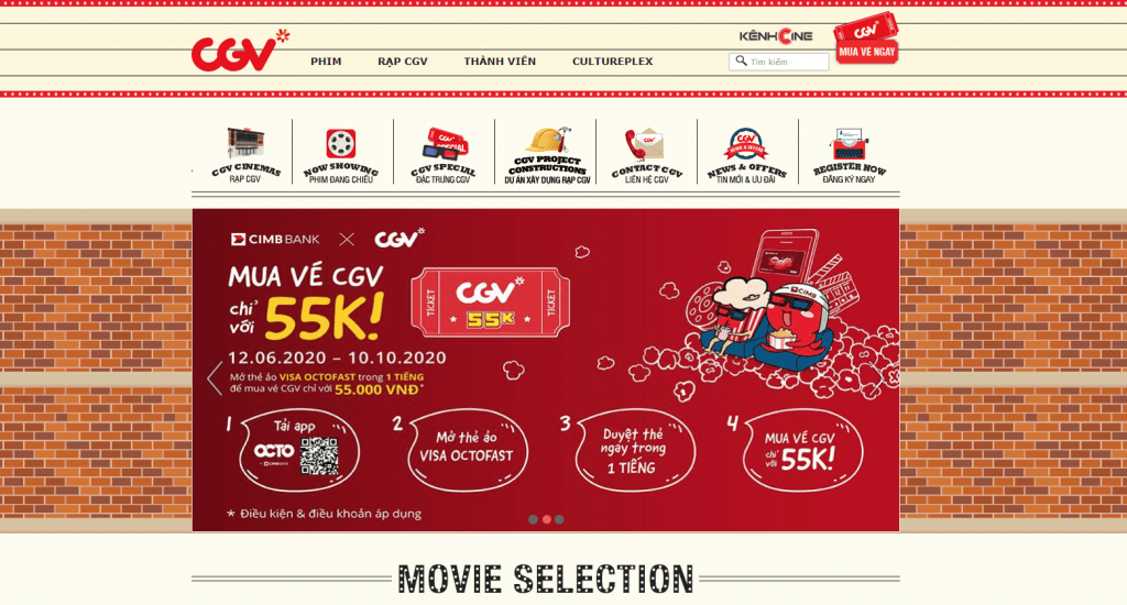Website xây dựng từ nền tảng Magento của CGV