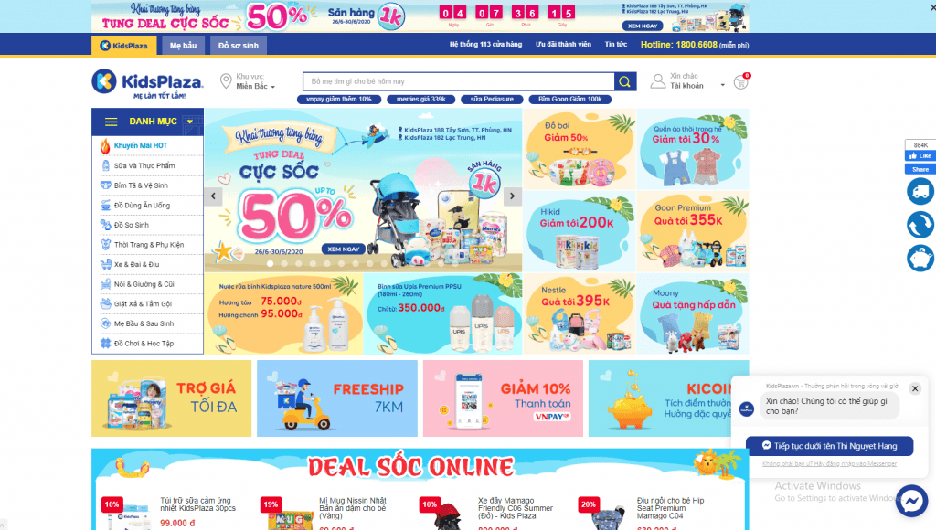 Website của Kids plaza từ nền tảng Magento