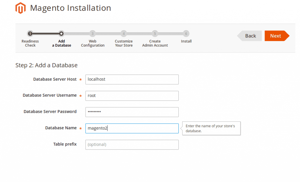 Enter your database's information