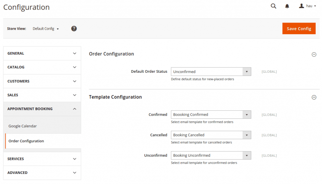 Order configuration of Google calendar