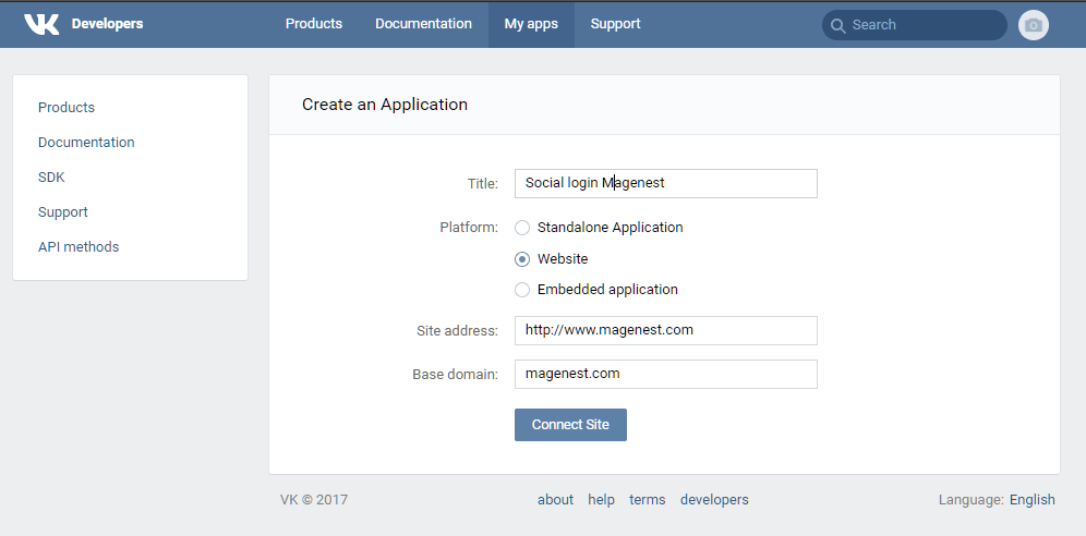 How to Configure Vkontakte API in Magento 2 in 4 Steps: Step 2