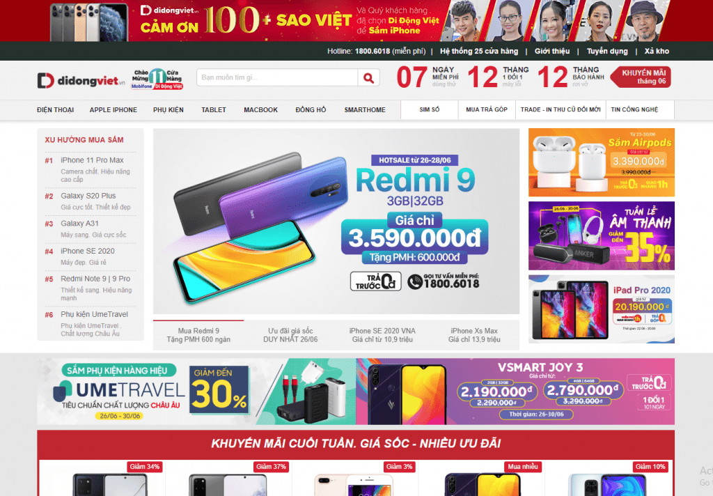 Top 15 Website Thương mại điện tử hàng đầu Việt Nam sử dụng Magento: Didongviet 