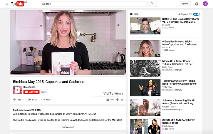 Example of affiliate vs influencer marketing: Youtube