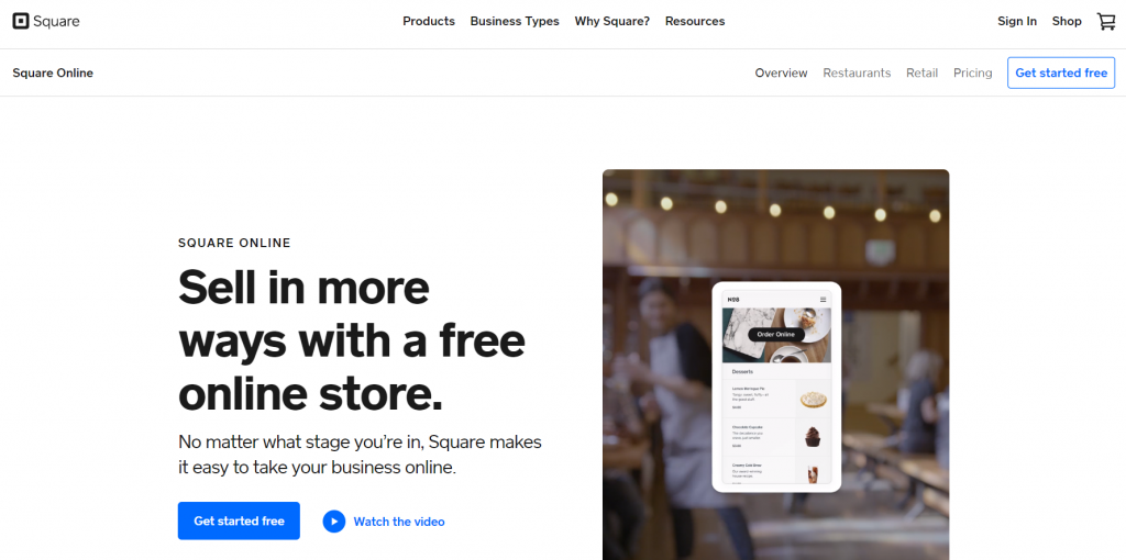 Top best free eCommerce website builders: Square Online website