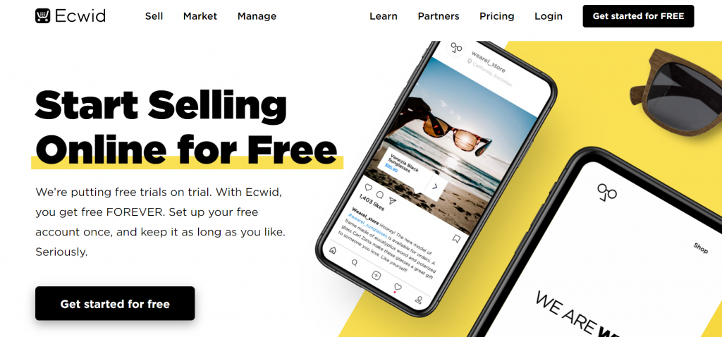 Top best free eCommerce website builders: Ecwid website