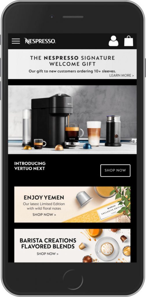 Website Nestle nespresso view trên mobile