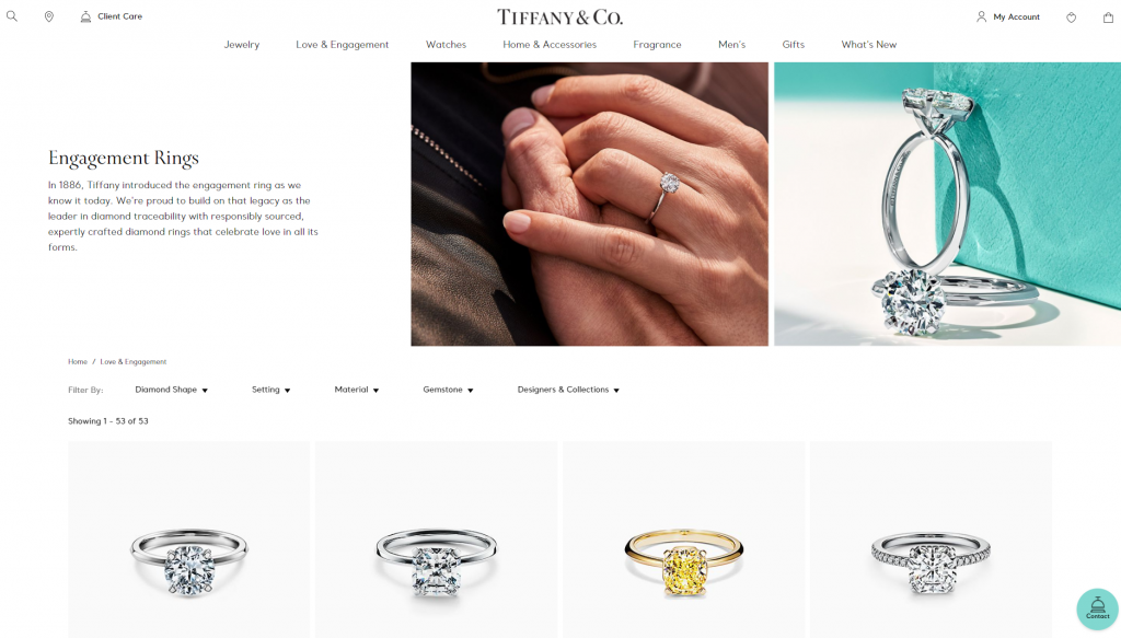 Tiffany & Co. has awesome frontend design for its website