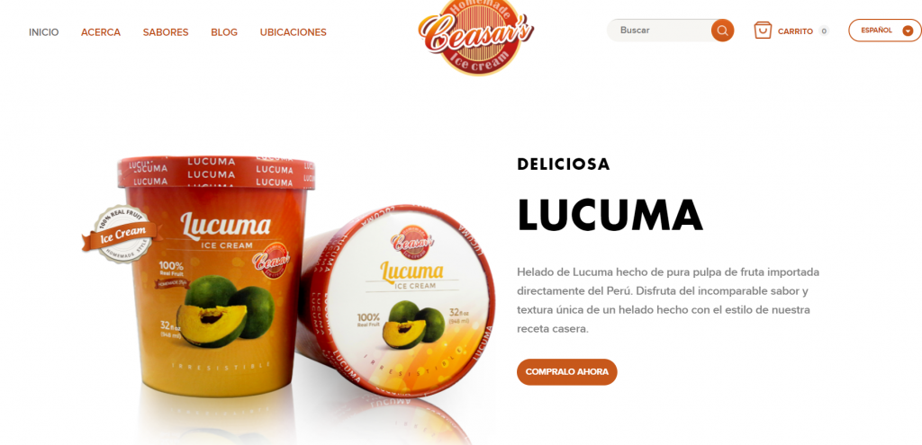 Woocommerce product page examples: Caesar's Ice Cream