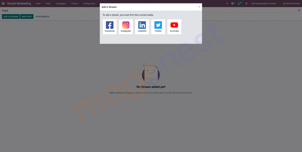 Odoo 15 Marketing cho phép liên kết Instagram và Youtube