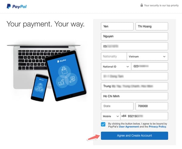 Hướng dẫn đăng ký tài khoản PayPal - Bước 2