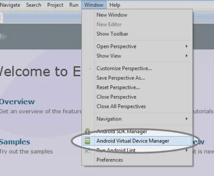 Bước 11: Truy cập ADT Android Virtual Device Manager