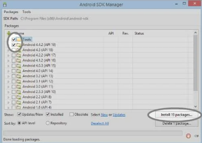 Bước 4: Cài đặt phiên bản Android và các tiện ích bổ sung cho SDK