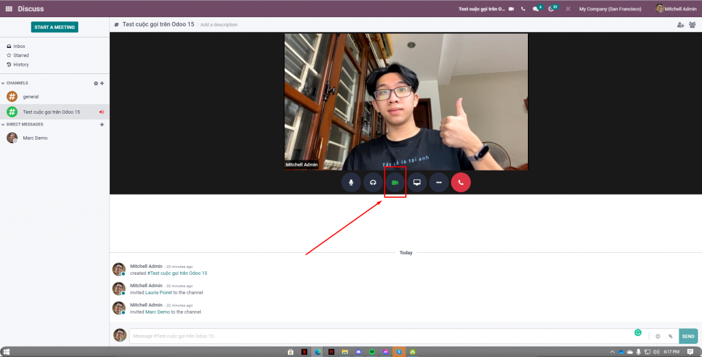 Tắt tính năng chia sẻ video trong cuộc gọi nhóm của Odoo 15 Discuss