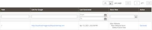 A generated sitemap in Magento Admin