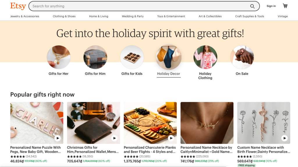 Etsy comes in third place on our list of the top eCommerce sites in US