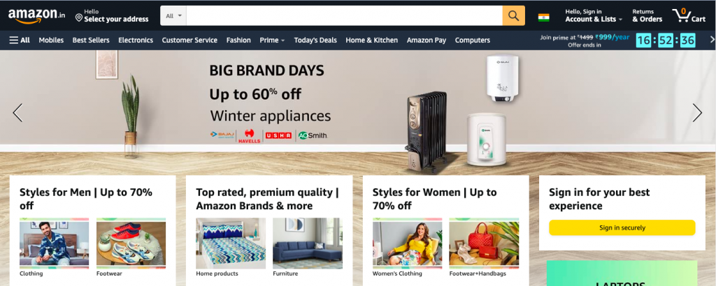Amazon is one of the top ecommerce sites in India 