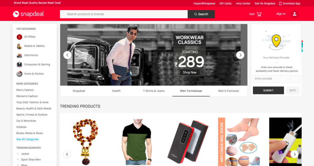 Snapdeal website is an online variety shopping platform 