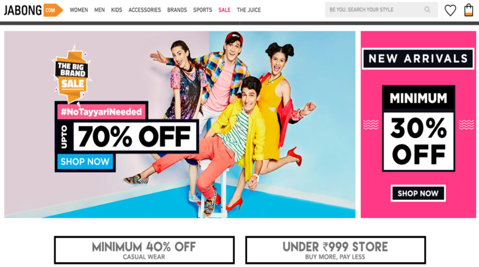 Jabong, a leading top eCommerce website in India, 