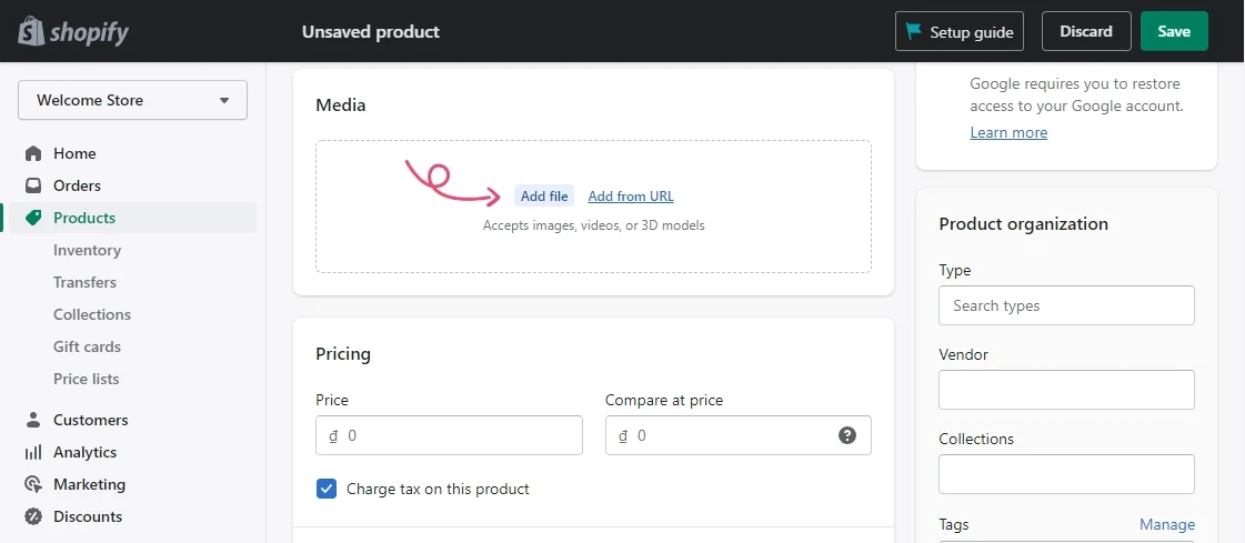 How to create a Shopify store: add media to your product
