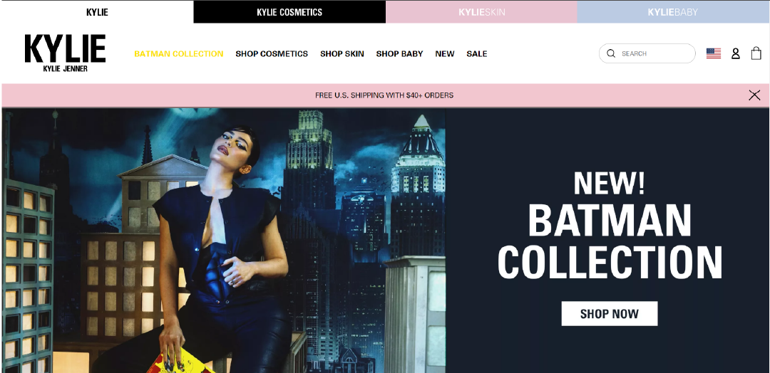 Kylie Cosmetics homepage