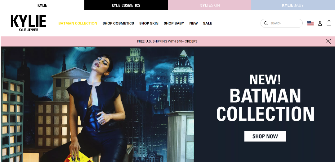 Kylie Cosmetics homepage