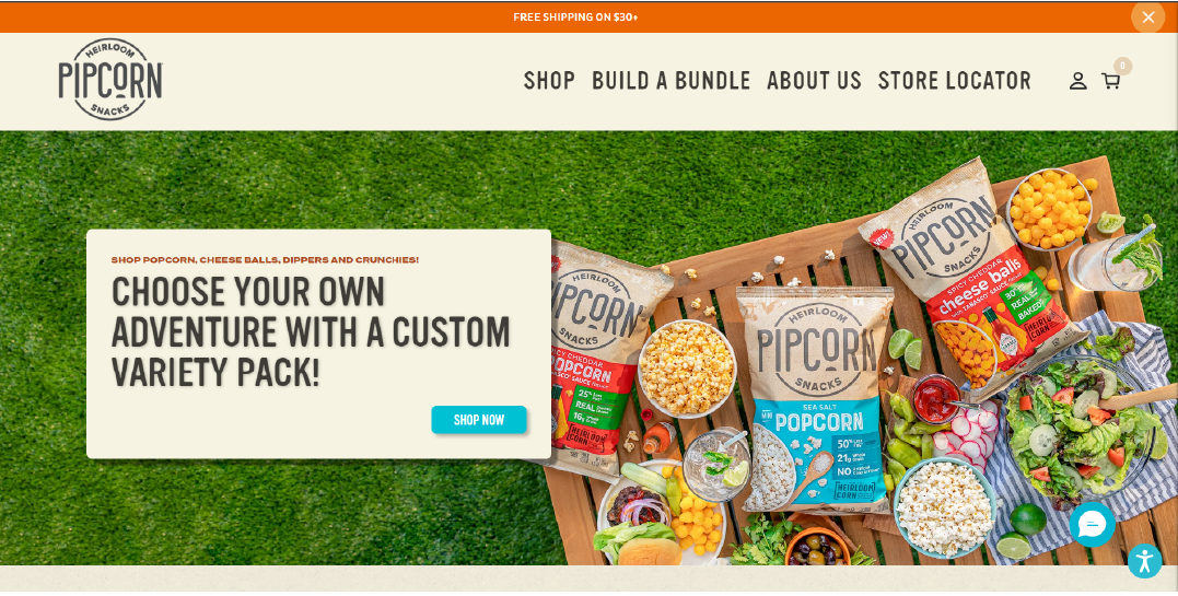 Pipcorn Heirloom Snacks homepage