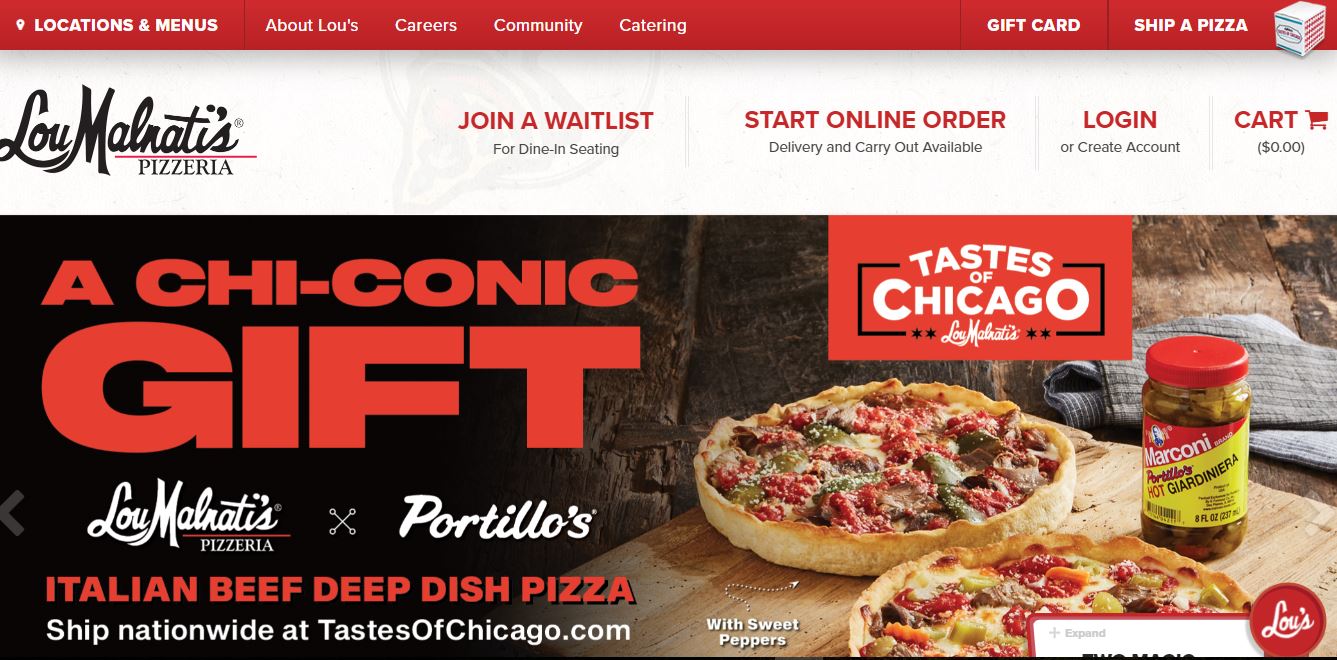 best ecommerce fonts: Lou Malnati’s