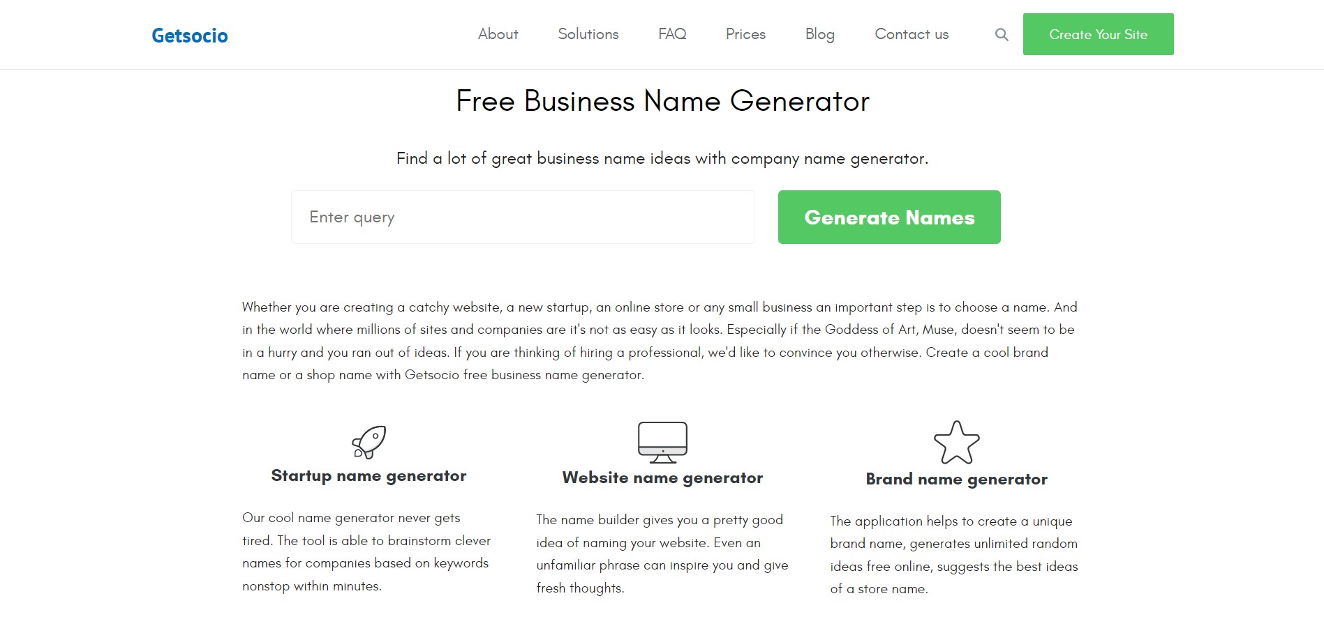 Getsocio business name generator
