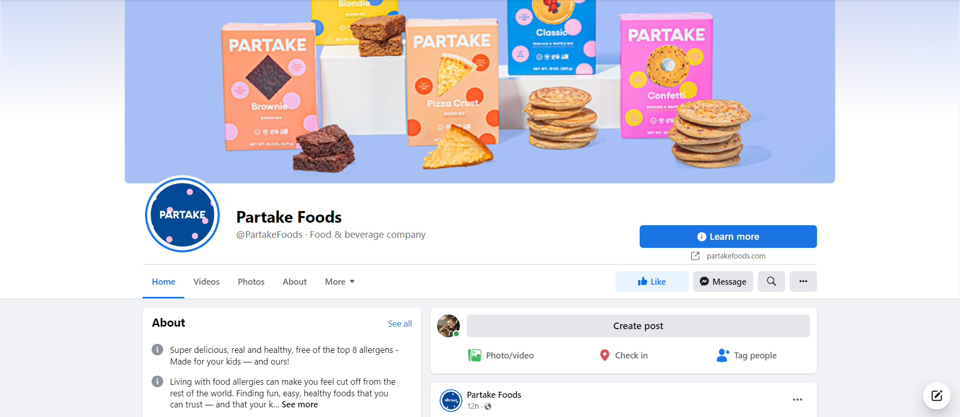 Shopify Facebook Store Example: Partake Foods