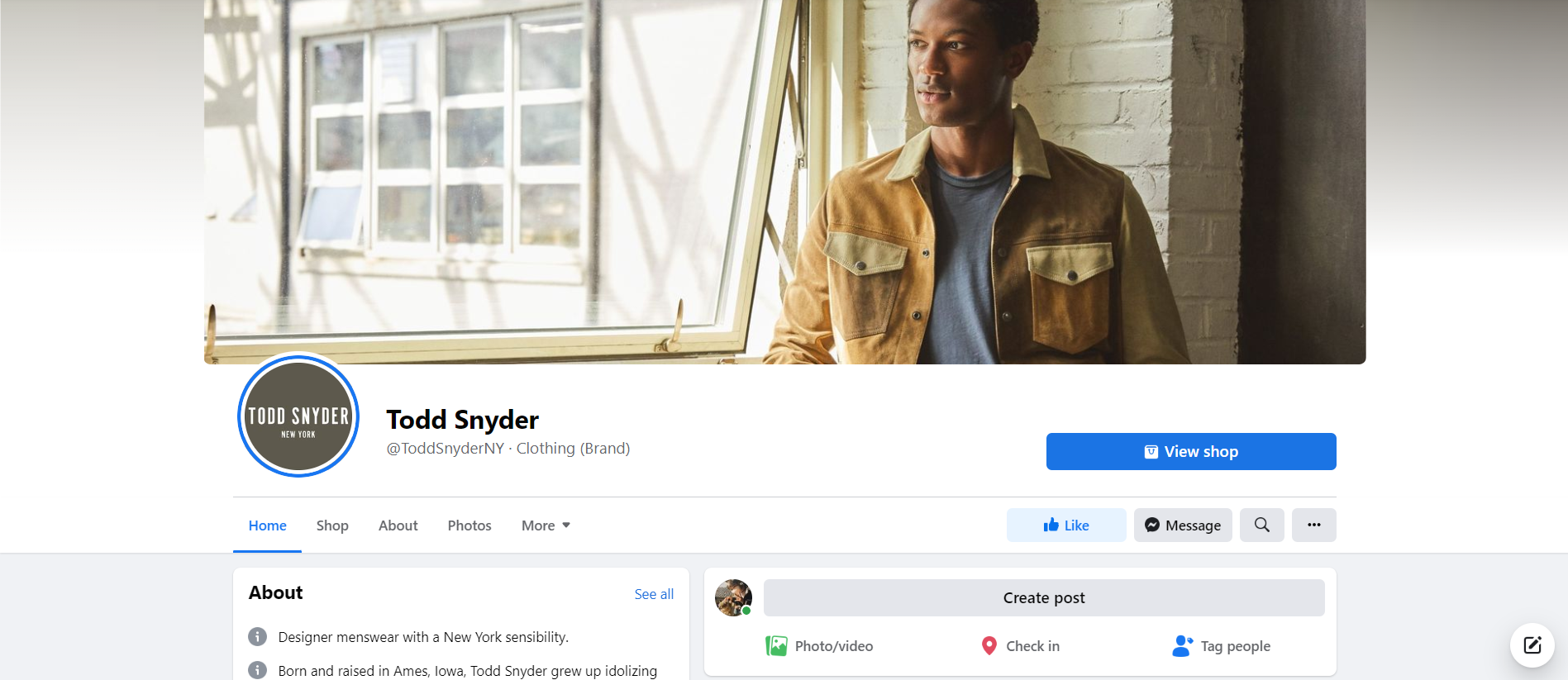 Shopify Facebook Store Example: Todd Snyder