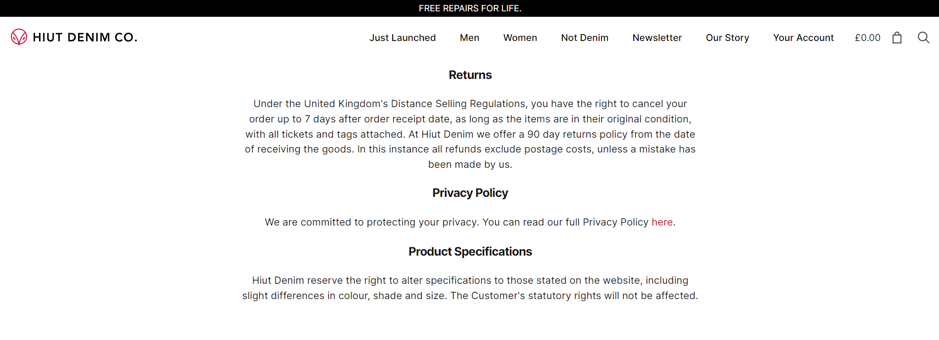 Shopify return policy examples for Clothing and Fashion Stores – Hiut Denim Co