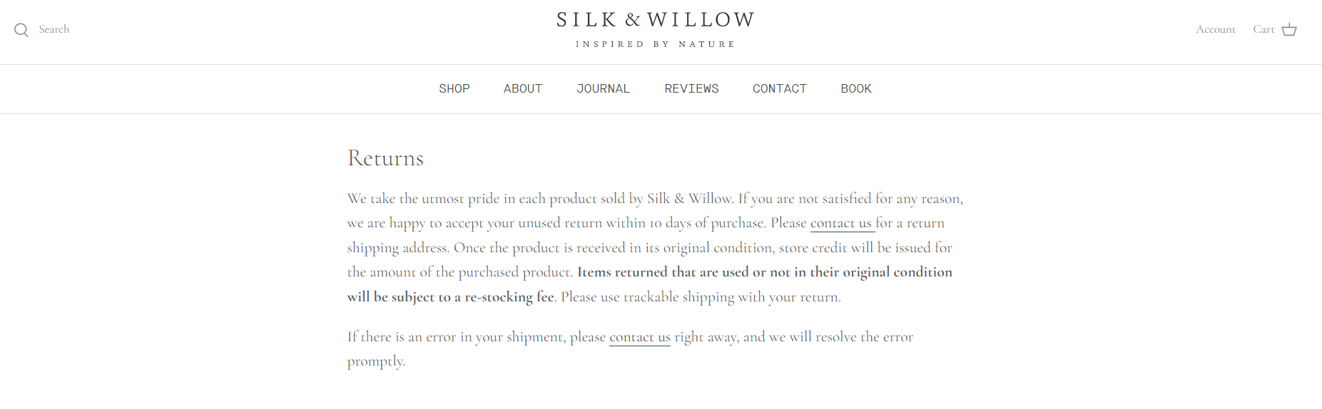 Shopify return policy examples for Art and Handmade Goods stores – Silk and Willow
