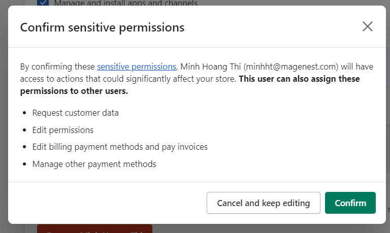 Edit admin user permissions - Step 4