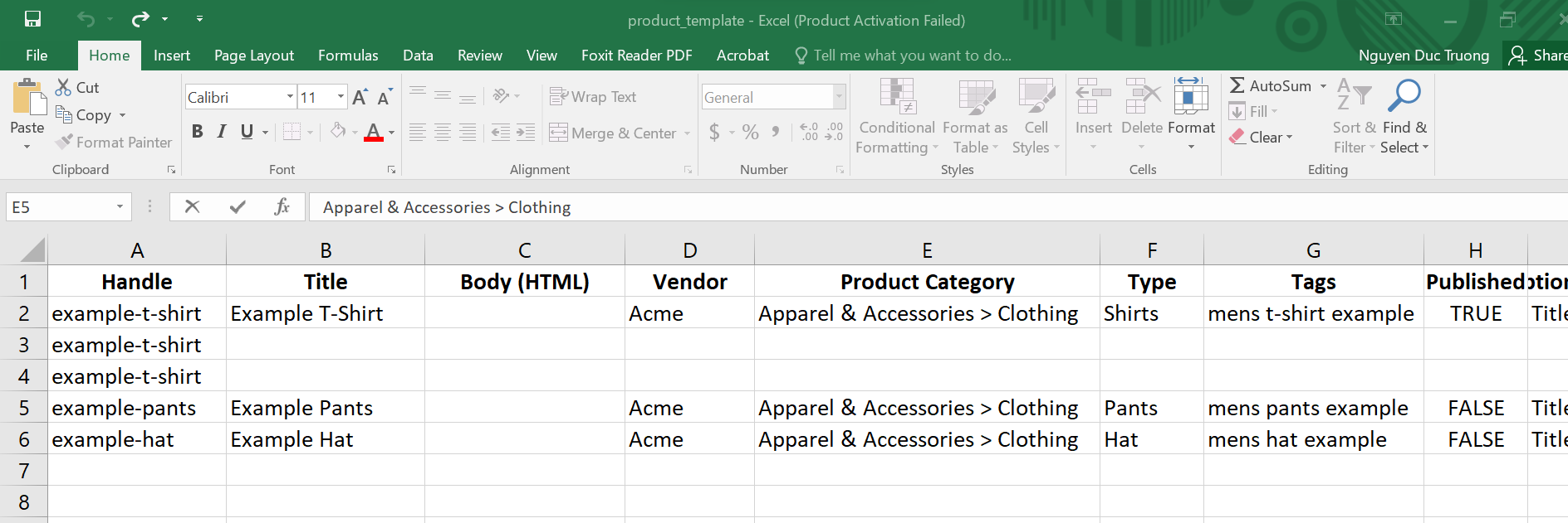 Adding product categories in Shopify via a CVS file - Create a CSV file