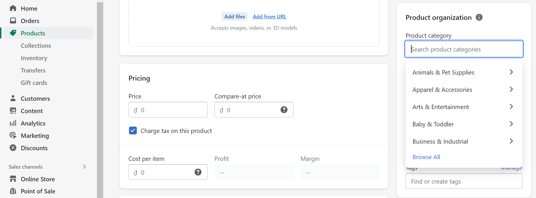 Adding product categories in Shopify when adding new products - Pick the right category