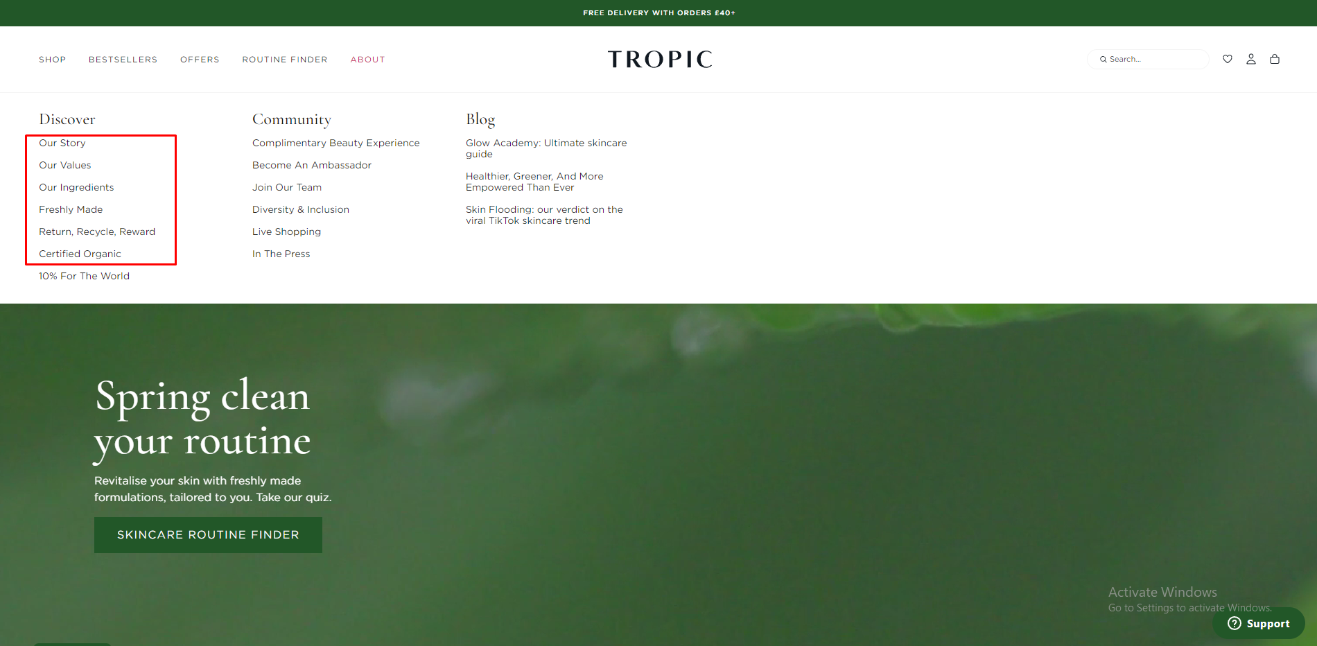 Tropic skincare About pages