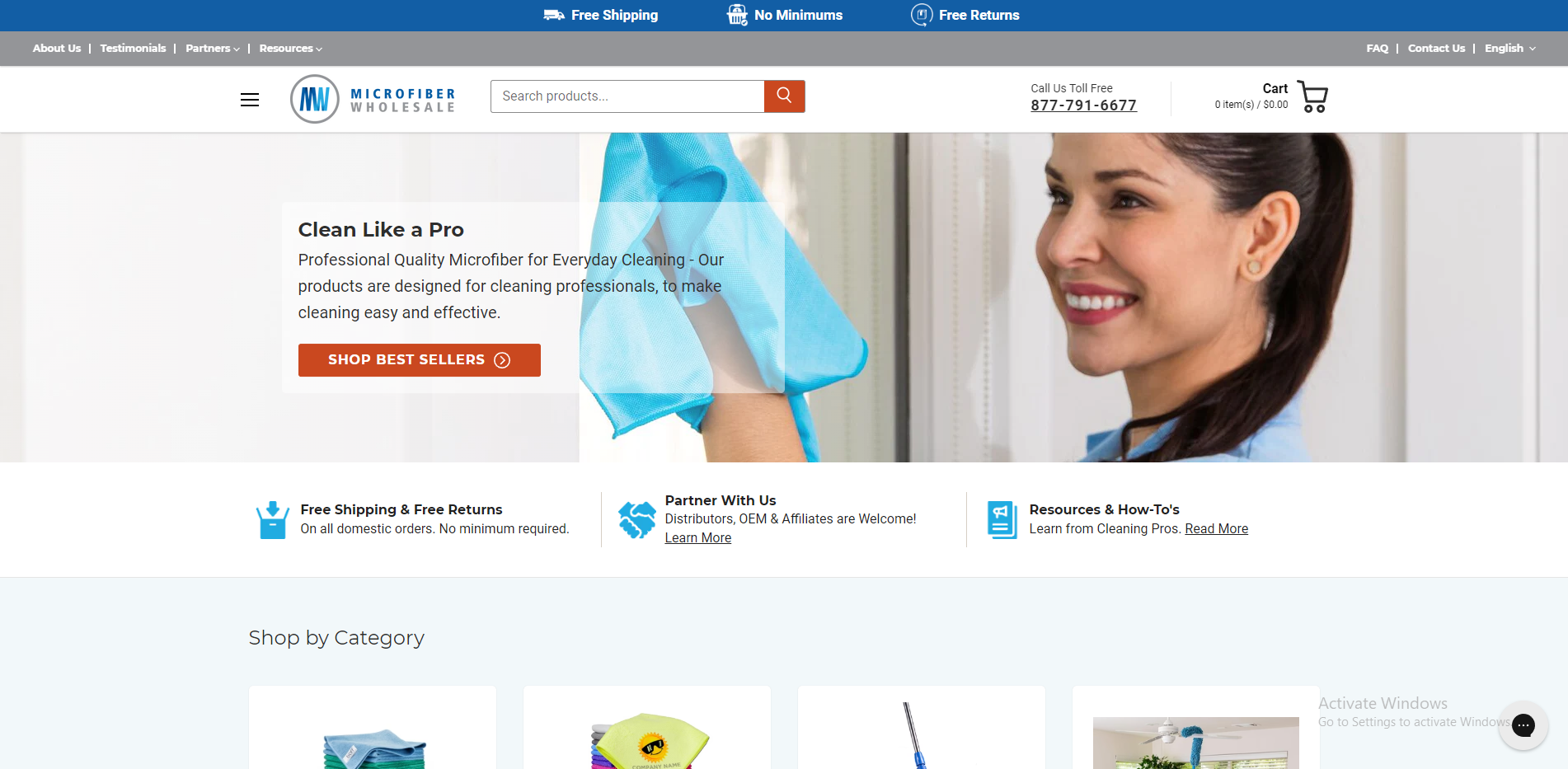 Shopify B2B examples: Microfiber Wholesale