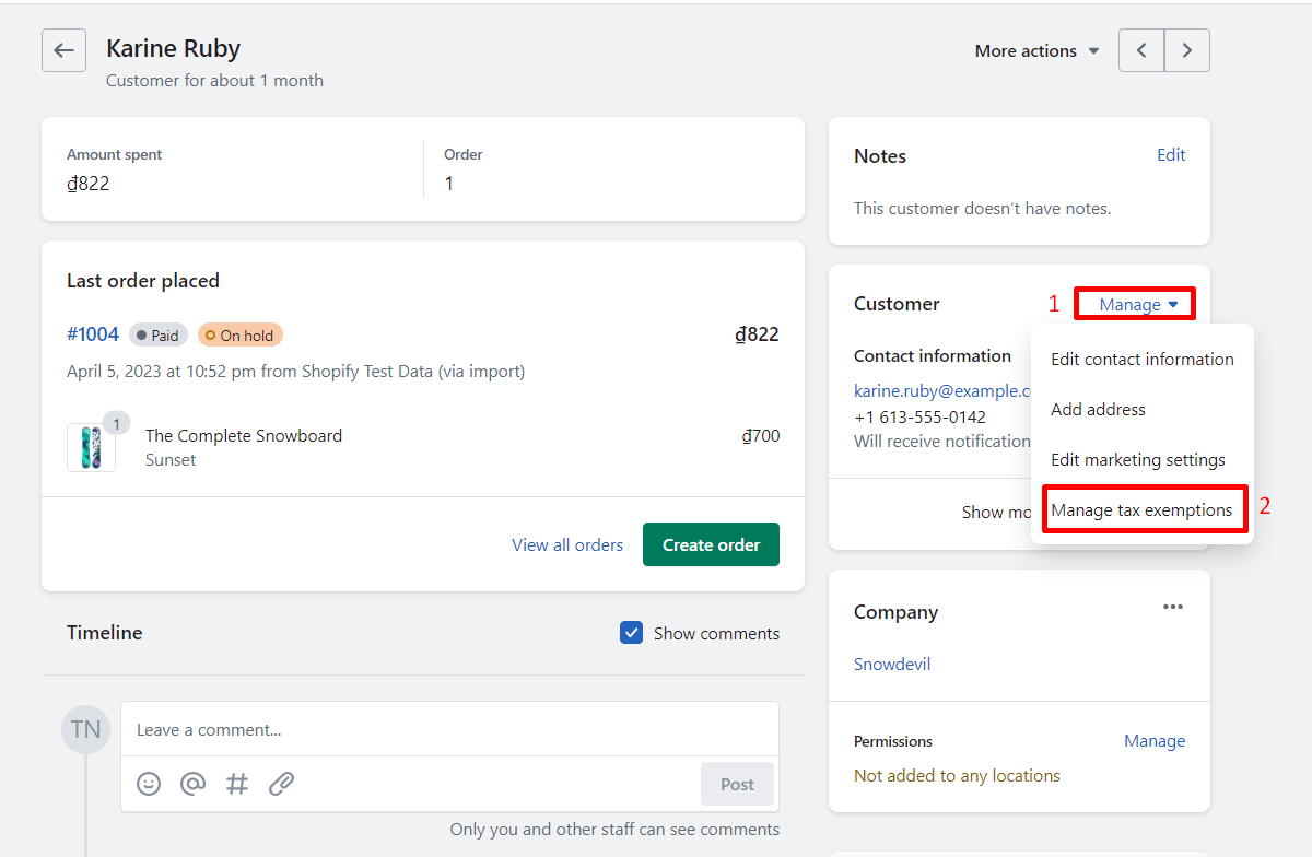 In the Manage section, click Mange tax exemptions.