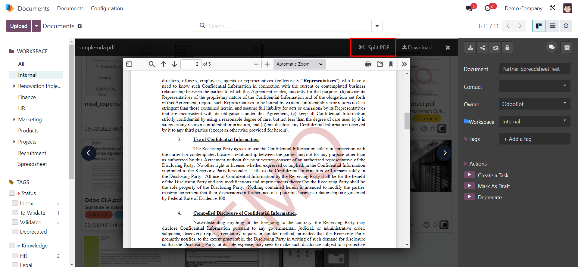 Odoo Document: Chia nhỏ tệp PDF
