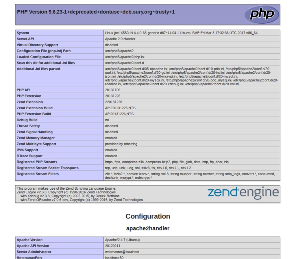 A sample Phpinfo page