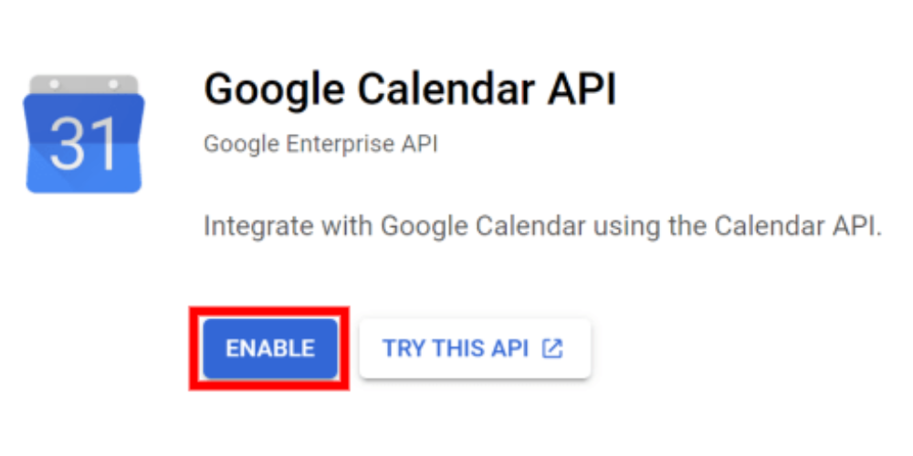 Kích hoạt Google Calendar API lần 2