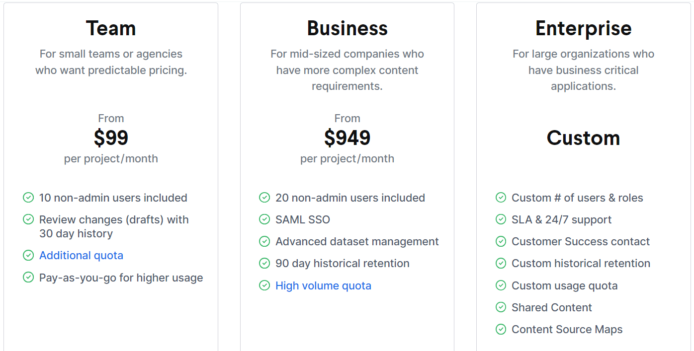 Sanity pricing plans