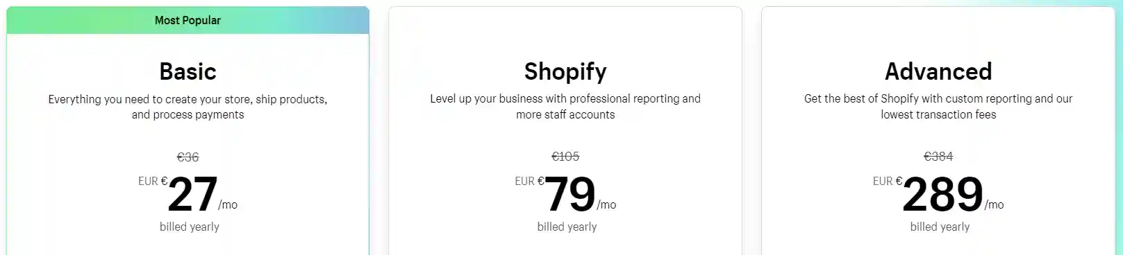Shopify eCommerce plan