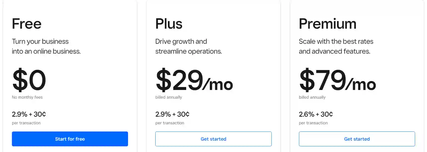 Square Online pricing plans