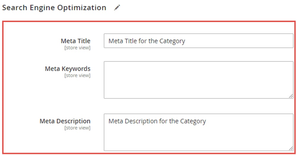 Meta Tags for Categories Settings